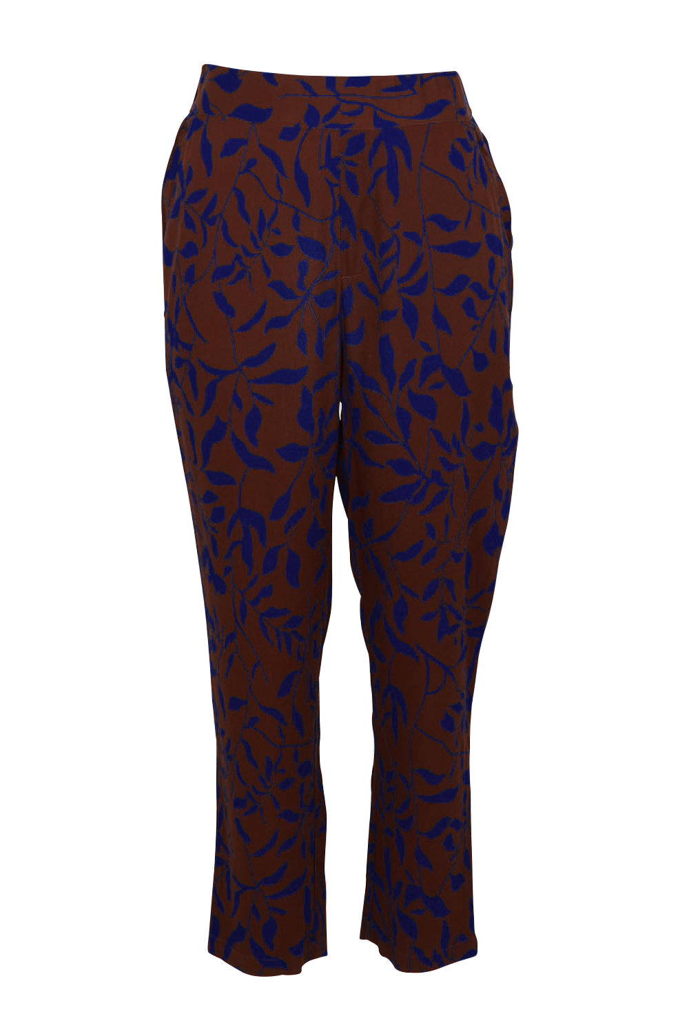 Product shot of the Belle Luxe Ecovero Printed Draped Pant in colour Cobaltcoco (Blue), from the front