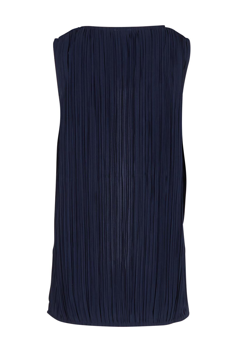 Product shot of the Belle Crinkle No Iron Scoop Neck Tank in colour Darknavy (Blue), from the back