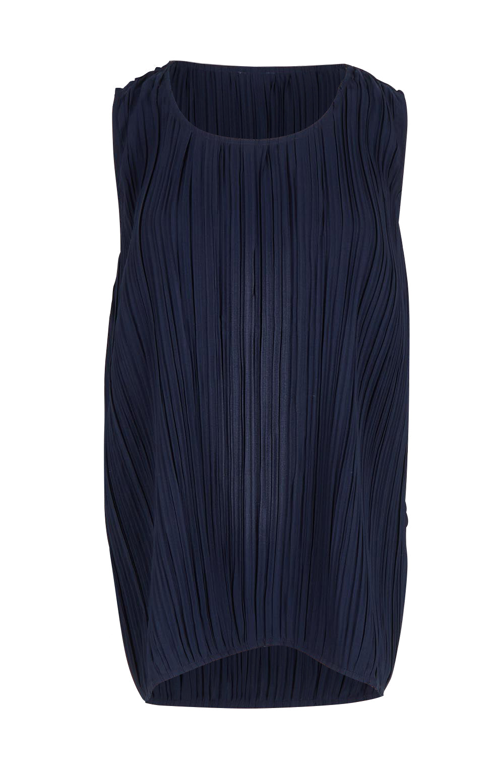 Product shot of the Belle Crinkle No Iron Scoop Neck Tank in colour Darknavy (Blue), from the front
