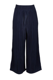 Product shot of the Belle Crinkle No Iron Wide Leg Pant in colour Darknavy (Blue), from the back