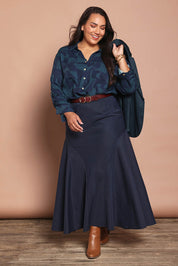 Belle Luxe Panelled Maxi Skirt – Navy