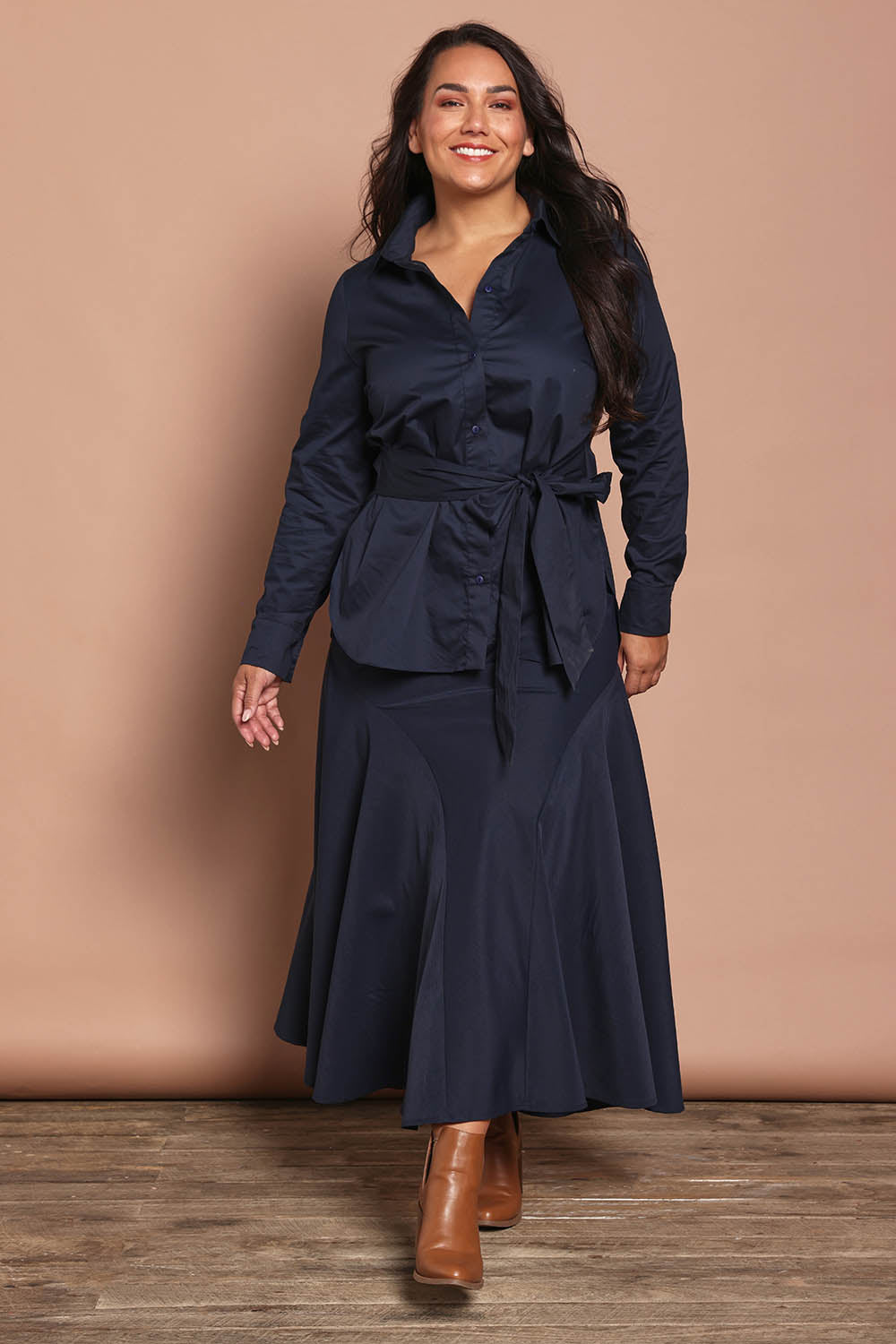 Belle Luxe Panelled Maxi Skirt – Navy