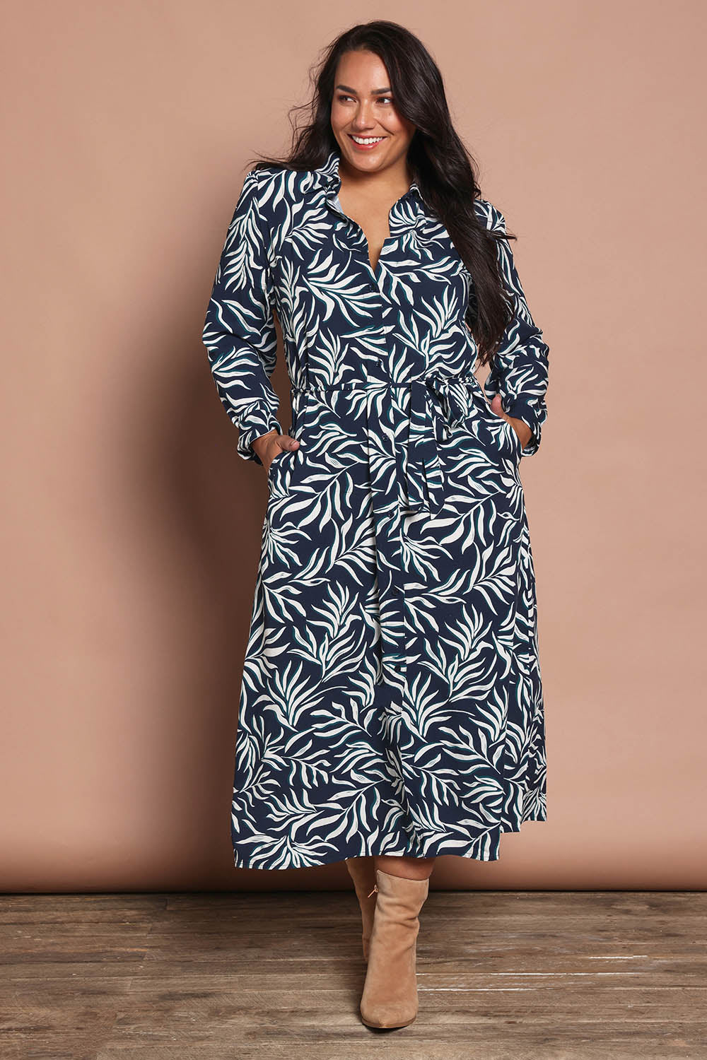Belle Draped Shirtmaker A Line Dress – Abstract