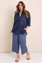 Model Lauraw wearing size 14 of the Belle Easy Wear Every Wear Blouse - Deepnavy in colour Deepnavy, from the front