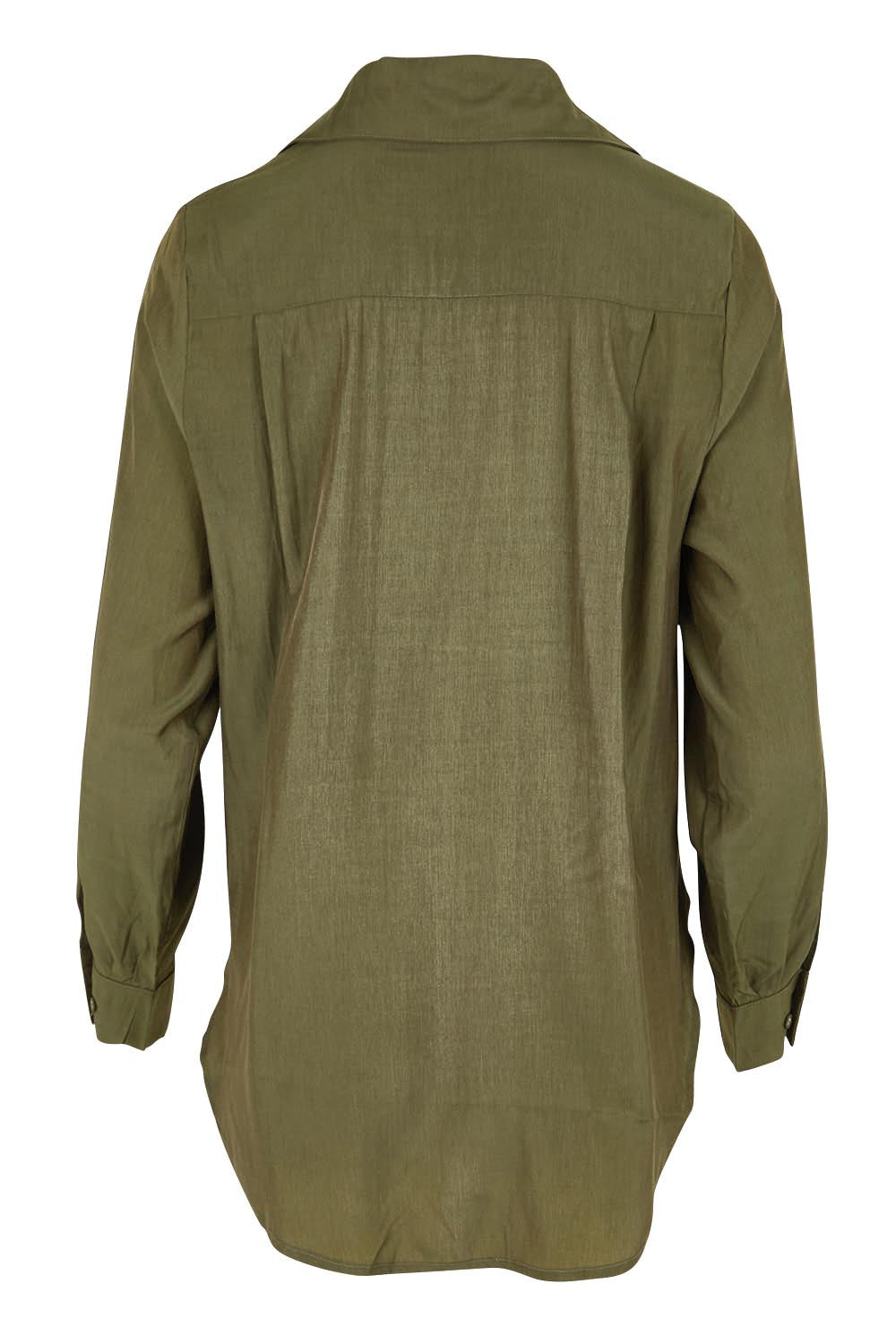 Product shot of the Belle Easy Wear Every Wear Blouse - Khaki in colour Khaki, from the back
