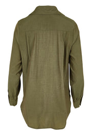 Product shot of the Belle Easy Wear Every Wear Blouse - Khaki in colour Khaki, from the back