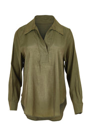Product shot of the Belle Easy Wear Every Wear Blouse - Khaki in colour Khaki, from the front