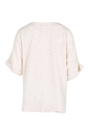 Product shot of the Belle Wear Anywhere Woven Linen Blend Tee  - Sand in colour Sand, from the back