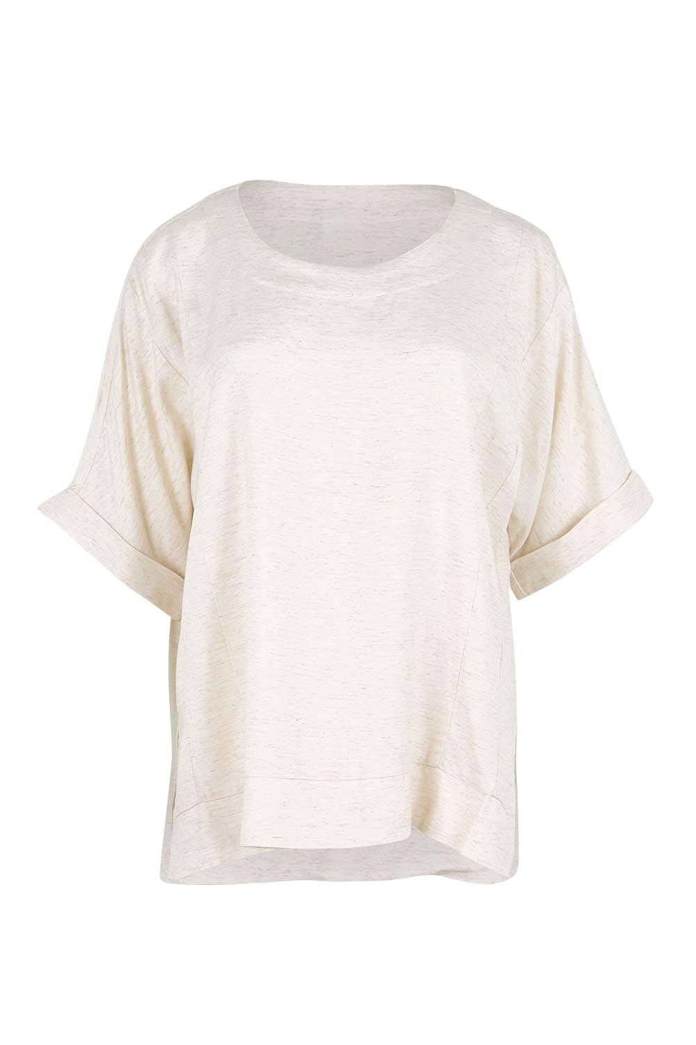 Product shot of the Belle Wear Anywhere Woven Linen Blend Tee  - Sand in colour Sand, from the front