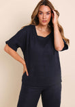 Belle Easy Wear Linen Scoop Tee – Navy