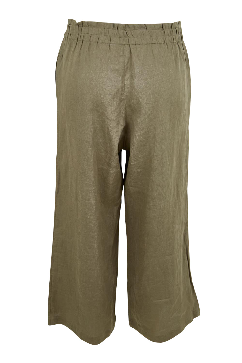 Product shot of the Belle Easy Wear Linen Pant – Olive in colour Olive, from the back