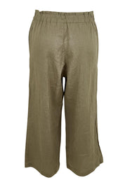 Product shot of the Belle Easy Wear Linen Pant – Olive in colour Olive, from the back