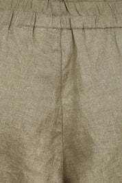 Product shot of the Belle Easy Wear Linen Pant – Olive in colour Olive, showing detail