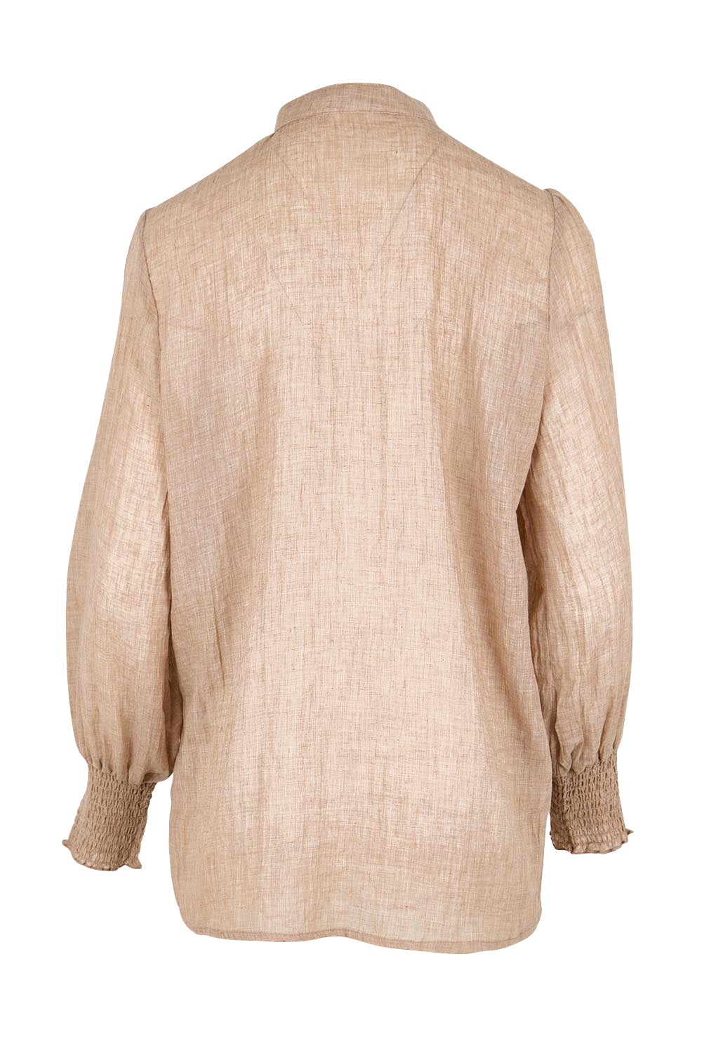 Product shot of the Belle Shirred Sleeve Shirt – Warmsand in colour Warmsand, from the back