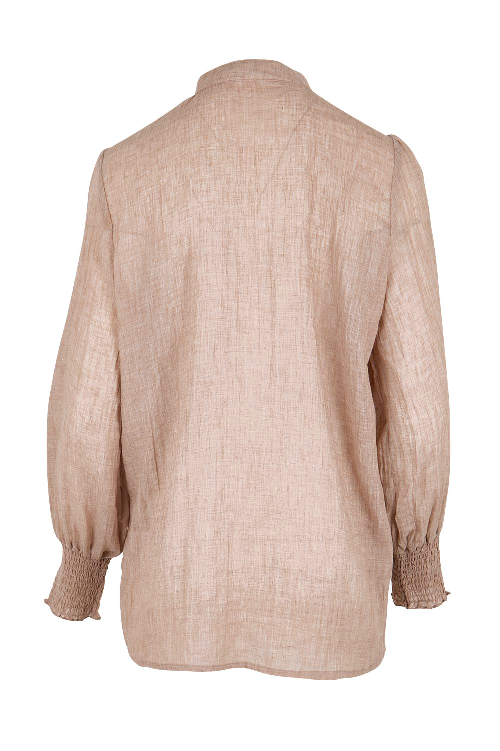 Product shot of the Belle Shirred Sleeve Shirt – Warmsand in colour Warmsand, from the back