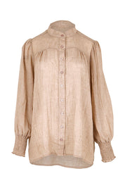 Product shot of the Belle Shirred Sleeve Shirt – Warmsand in colour Warmsand, from the front