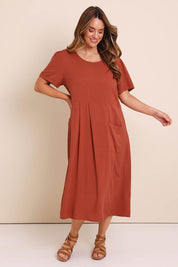 Model Lauraw wearing size 14 of the Belle Wear Anywhere Maxi Dress  - Sienna in colour Sienna, from the front