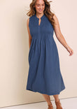 Belle Pintucked Midi Dress With Pockets - Seablue