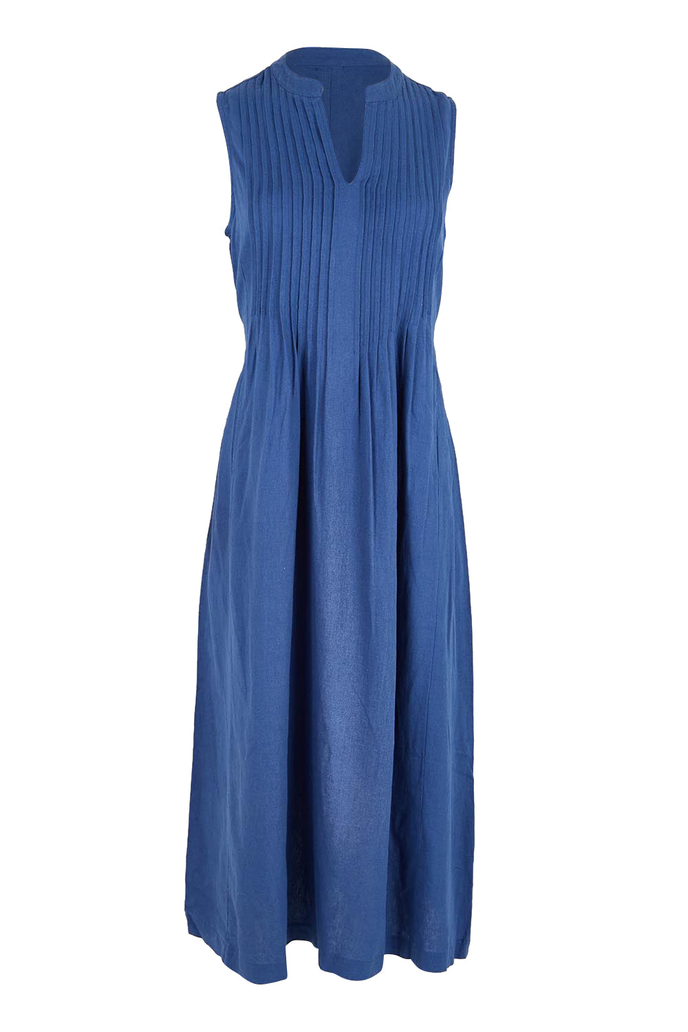 Product shot of the Belle Pintucked Midi Dress With Pockets - Seablue in colour Seablue, from the front