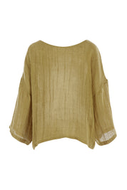 Product shot of the Sheer Delight Linen Knit Throw Top in colour Olive (Green), from the back