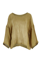 Product shot of the Sheer Delight Linen Knit Throw Top in colour Olive (Green), from the front
