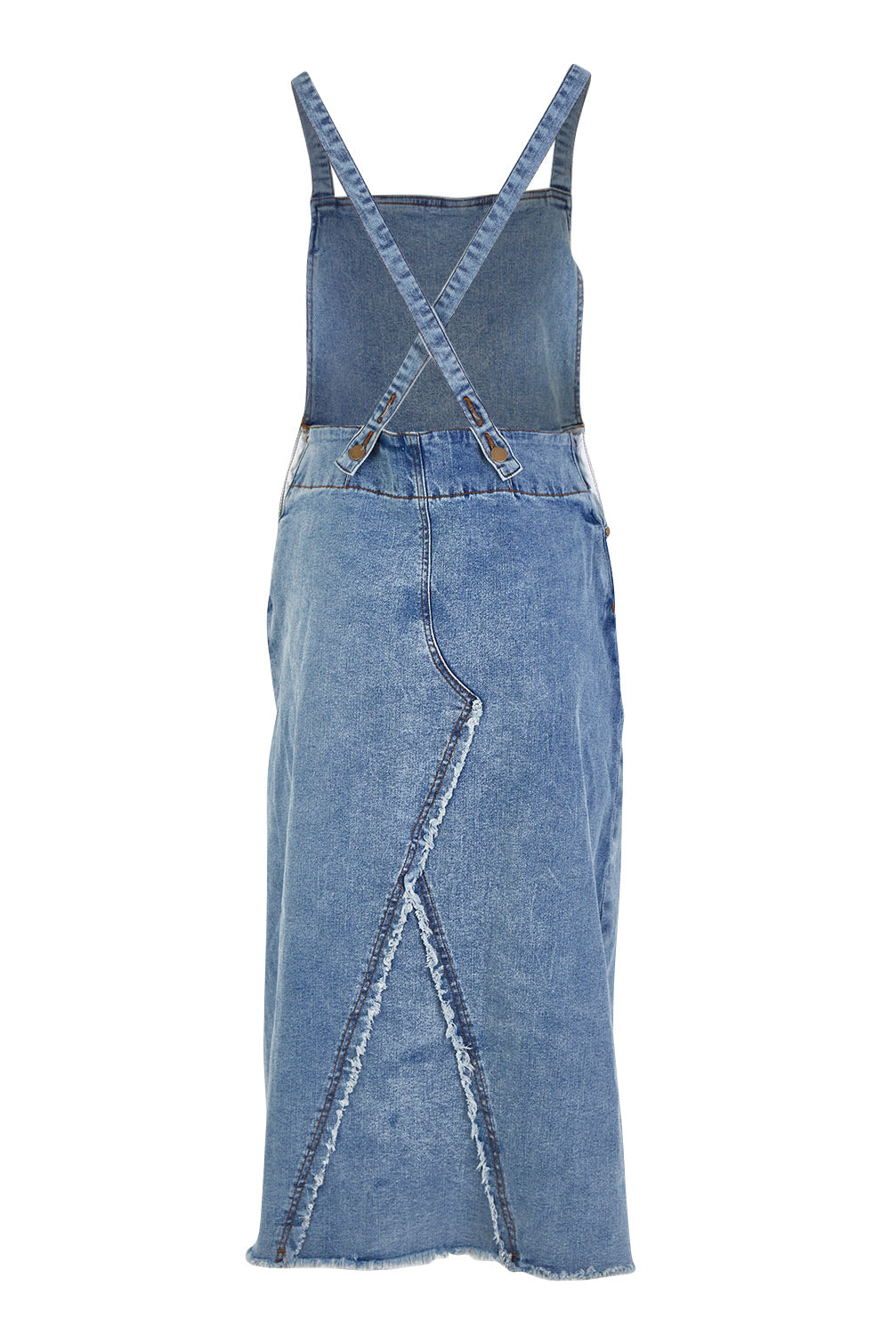 Product shot of the Happy Me Denim Pinny in colour Denim (Blue), from the back