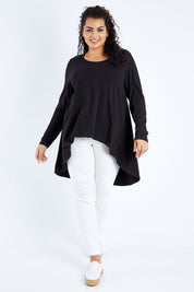 Model Sasha-Lee wearing size 16 of the Sunshine In Me Long Sleeve Tee in colour Black (Black), from the front, showing the whole outfit