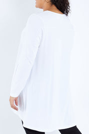 Model Sasha-Lee wearing size 16 of the Sunshine In Me Long Sleeve Tee in colour White (White), from the back
