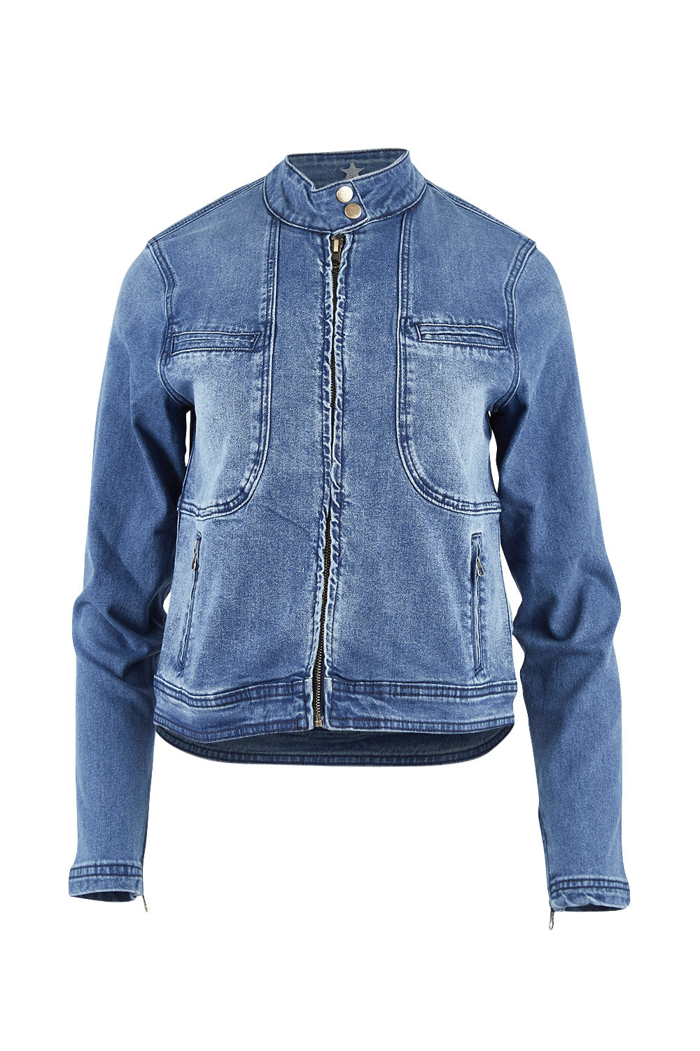 Product shot of the I Have Got This Denim Jacket in colour Denim (Blue), from the front
