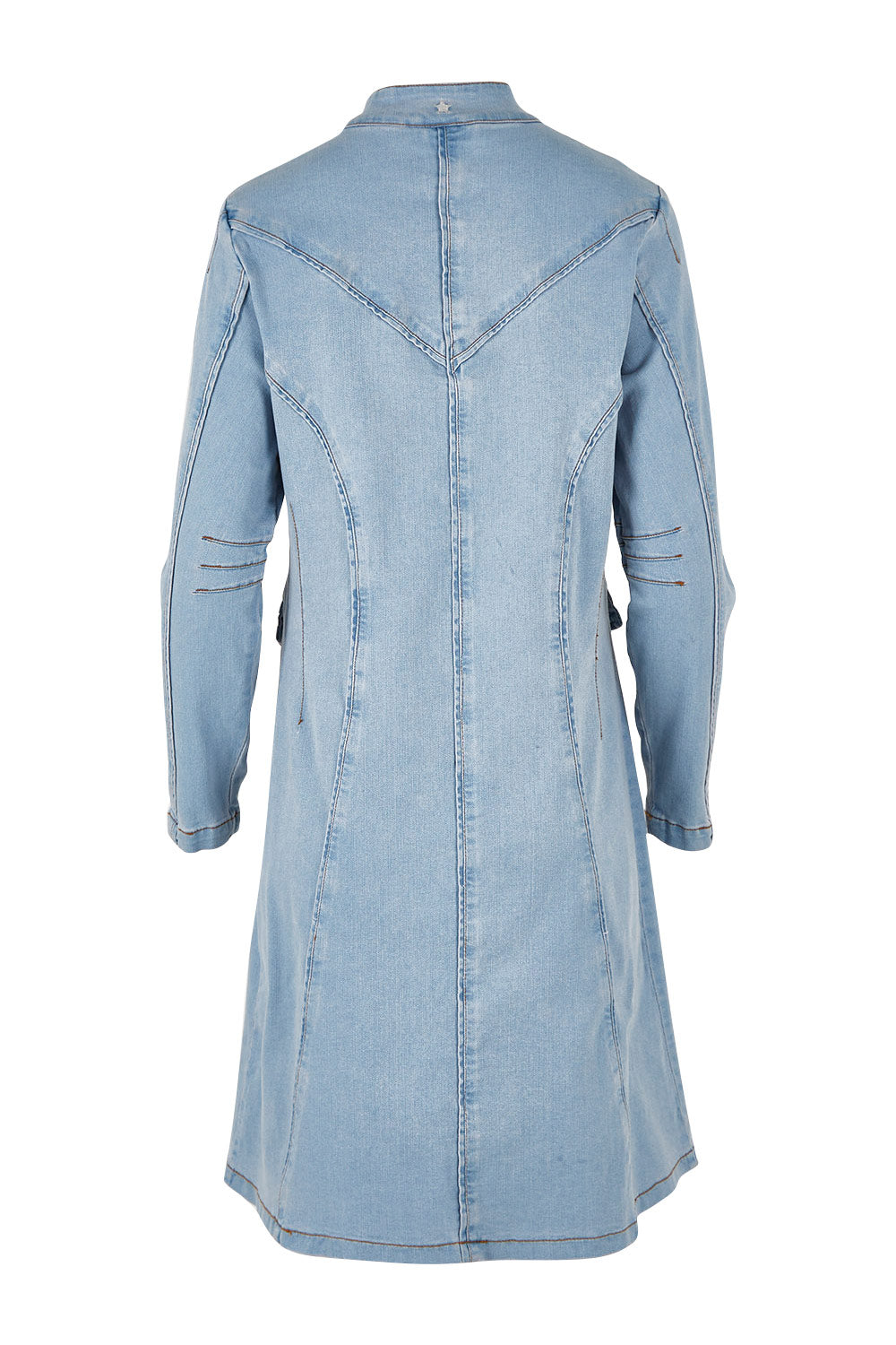 Product shot of the Attention To Me Denim Jacket in colour Lightdenim (Blue), from the back