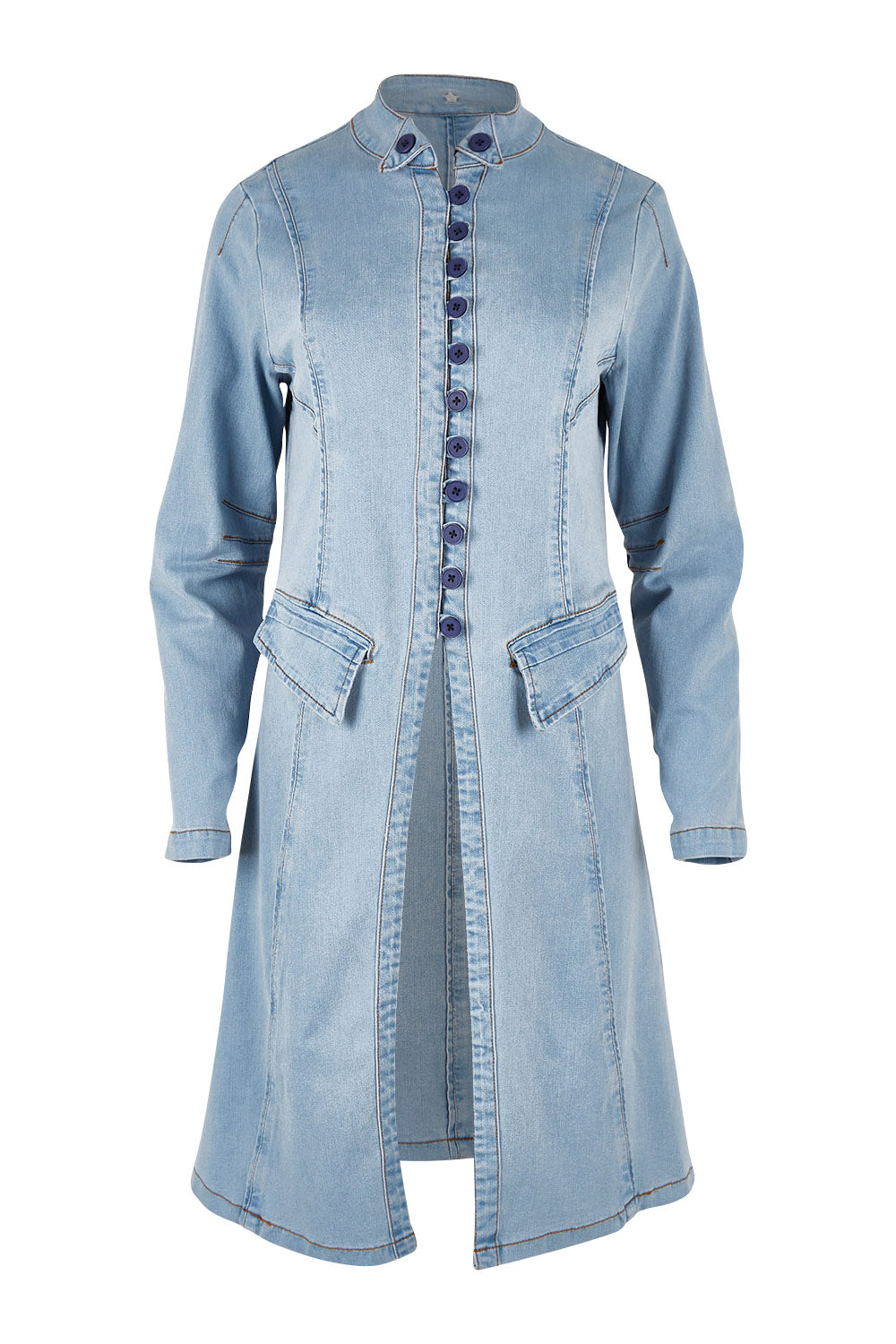 Product shot of the Attention To Me Denim Jacket in colour Lightdenim (Blue), from the front