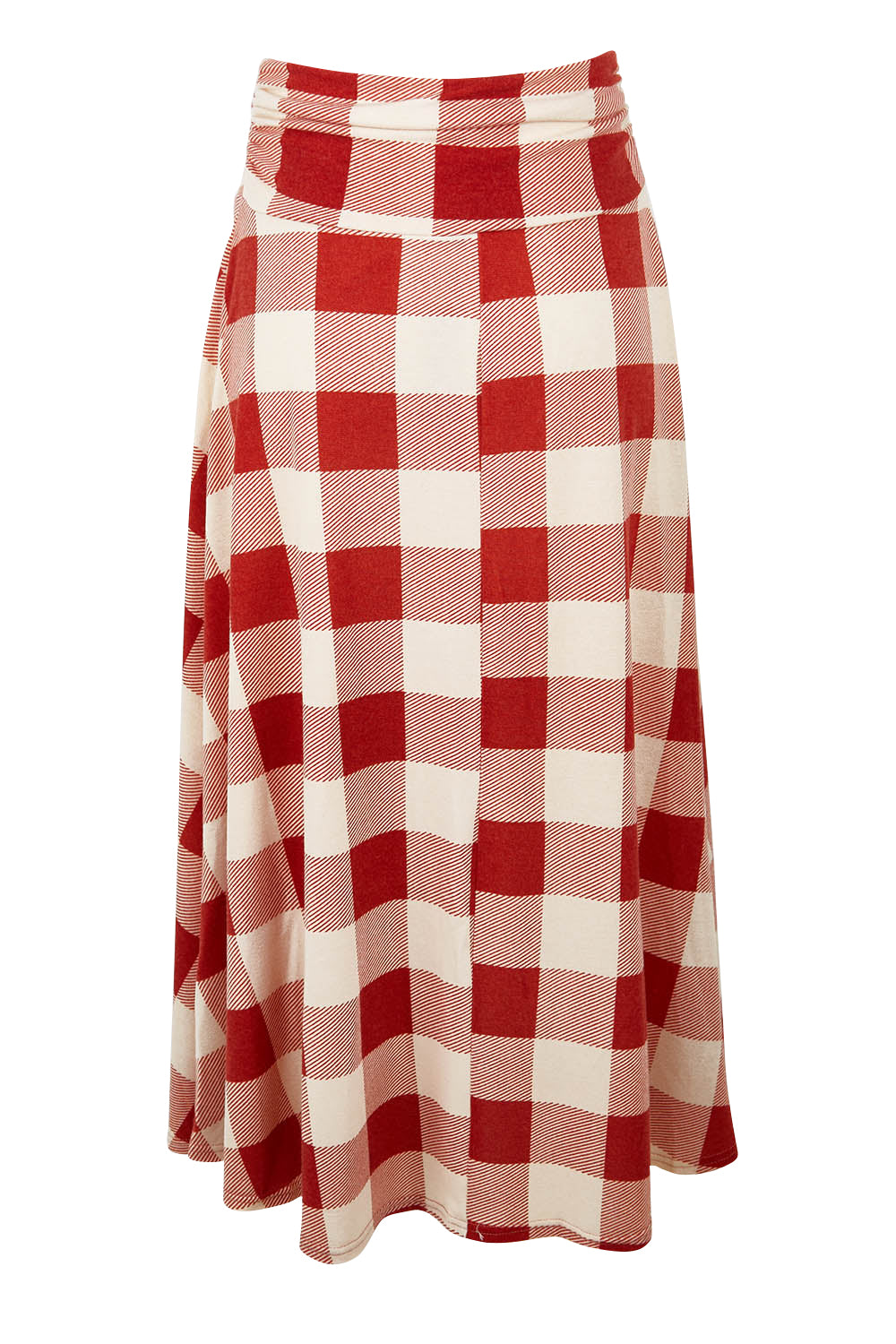 Product shot of the Chasing The Clouds Away Maxi Skirt in colour Rust (Red), from the back