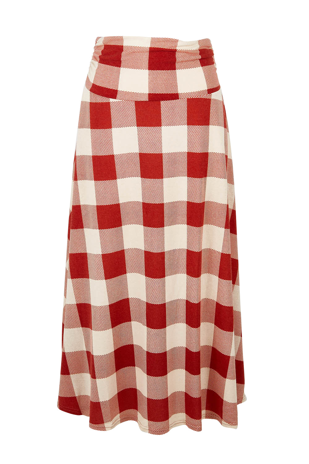 Product shot of the Chasing The Clouds Away Maxi Skirt in colour Rust (Red), from the front