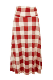 Product shot of the Chasing The Clouds Away Maxi Skirt in colour Rust (Red), from the front