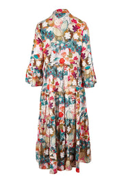Product shot of the Its Easy Loving You Tiered Dress in colour Fleur (Green), from the back