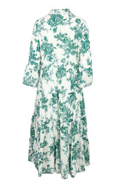 Product shot of the Its Easy Loving You Tiered Dress in colour Greenfleur (Green), from the back