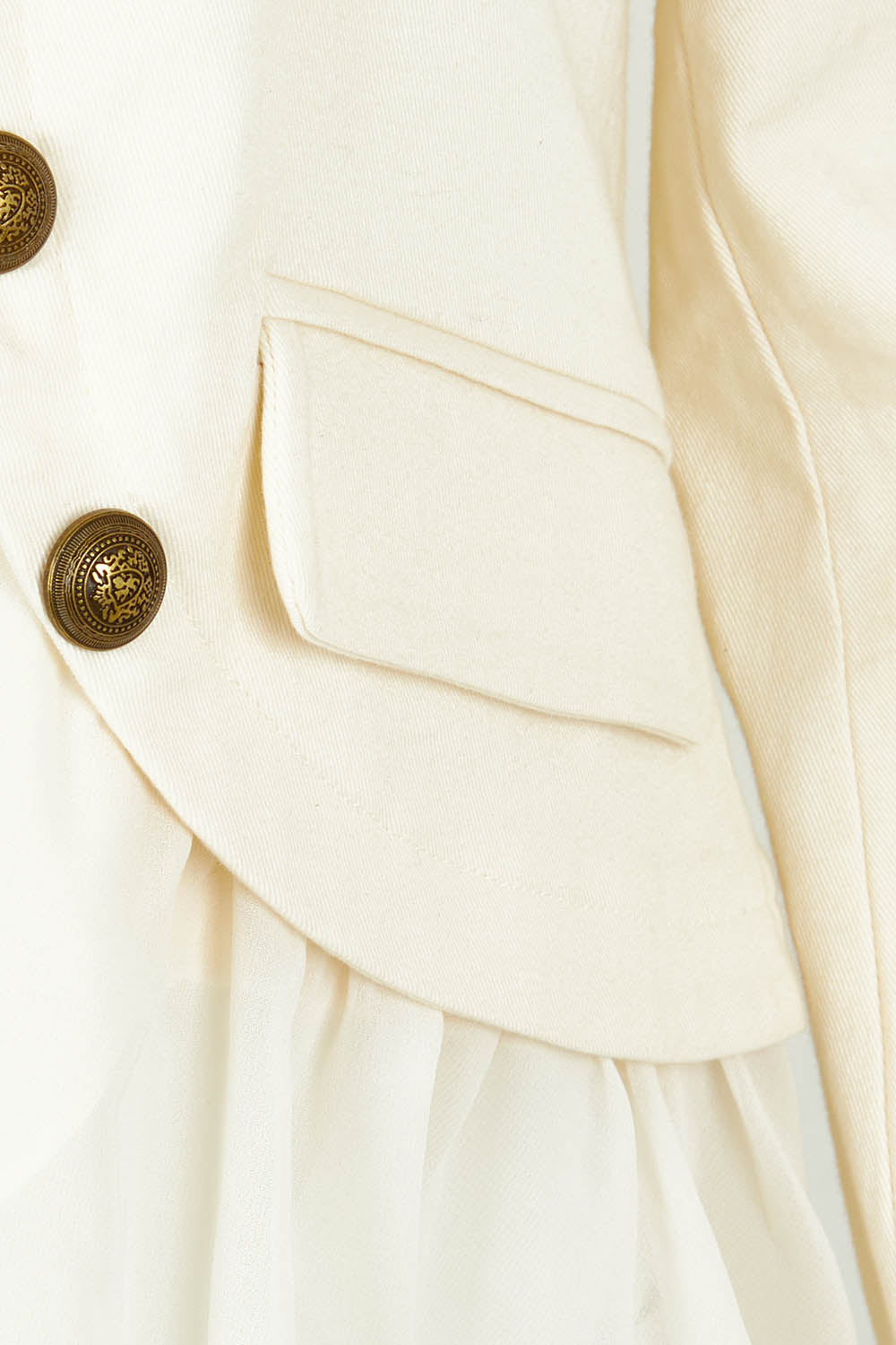Product shot of the Commander Of Love Jacket in colour Ecru, detail