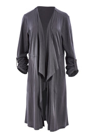Product shot of the Elegant Slumming Cardi in colour Slate (Grey), from the front