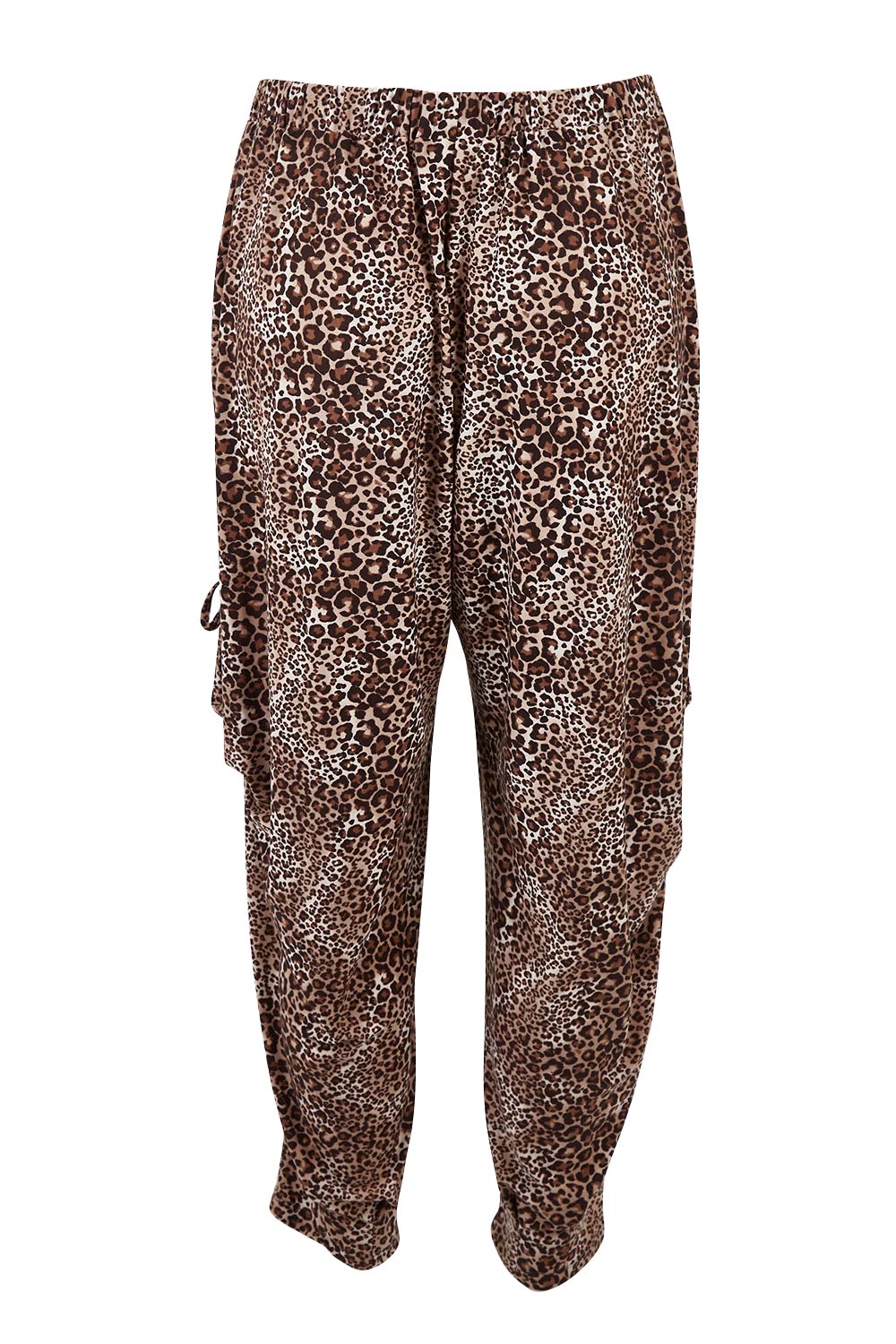 Product shot of the Tied To You Comfort Pants in colour Leopard, from the back