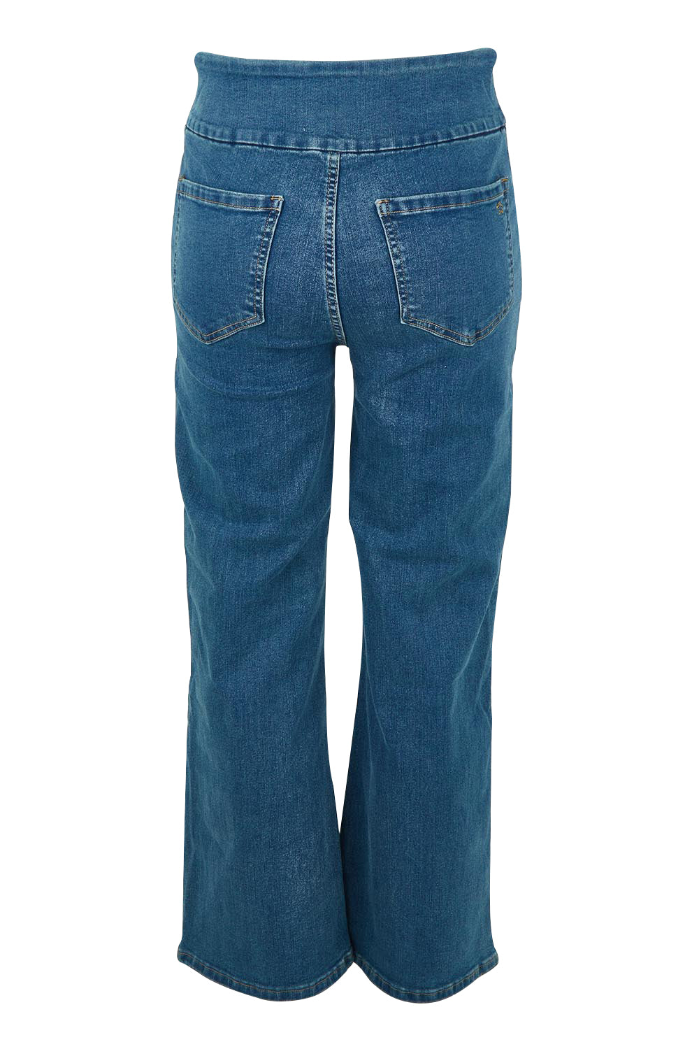 Product shot of the Easy As Plain Pull On Jeans in colour Denim (Blue), from the back