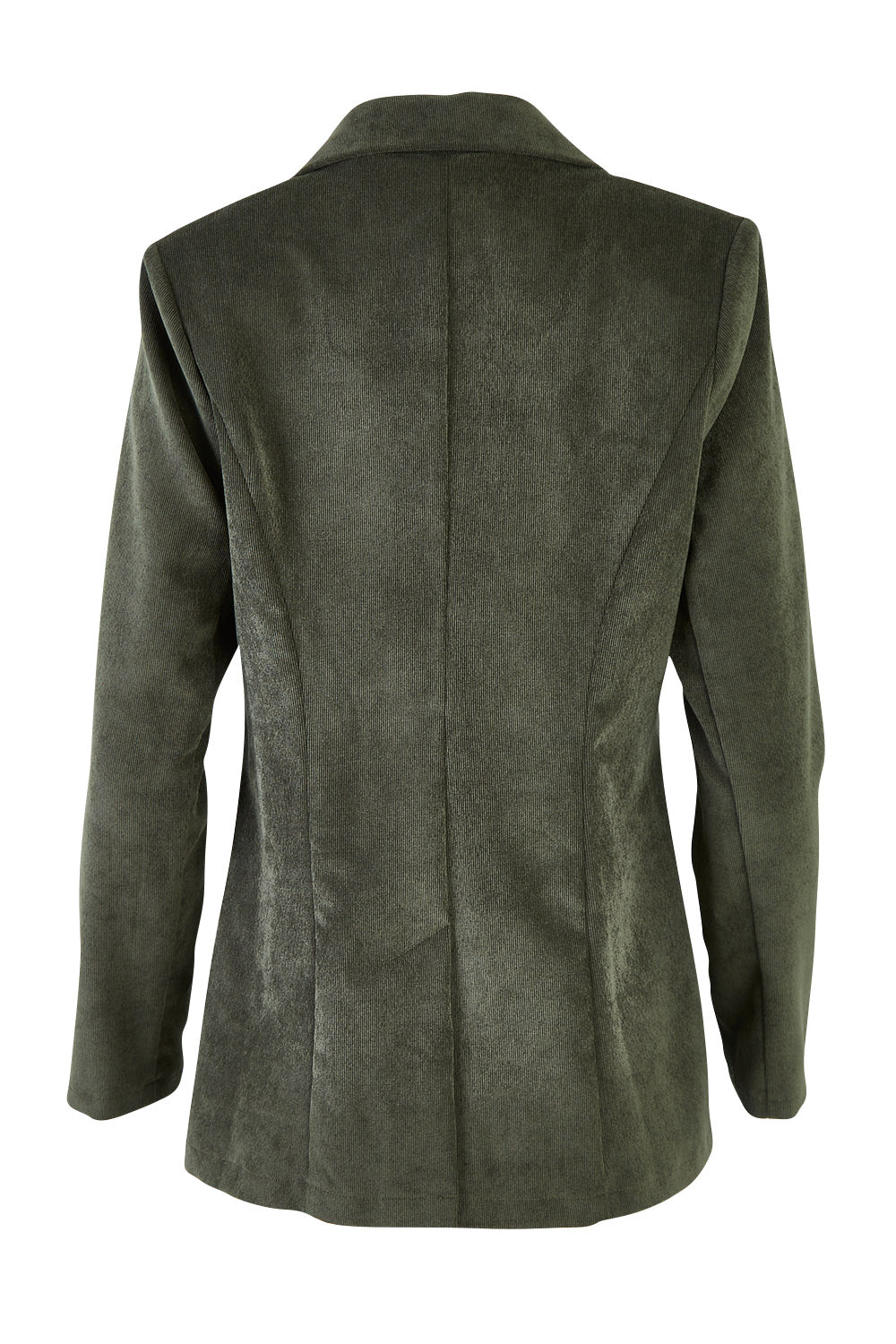Product shot of the Highland Cord Blazer in colour Pine (Green), from the back