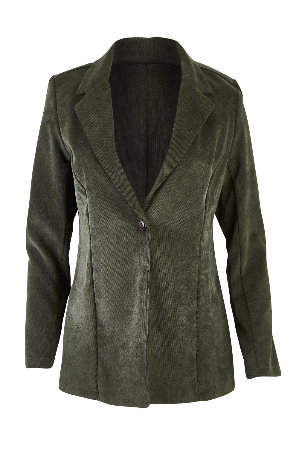 Product shot of the Highland Cord Blazer in colour Pine (Green), from the front