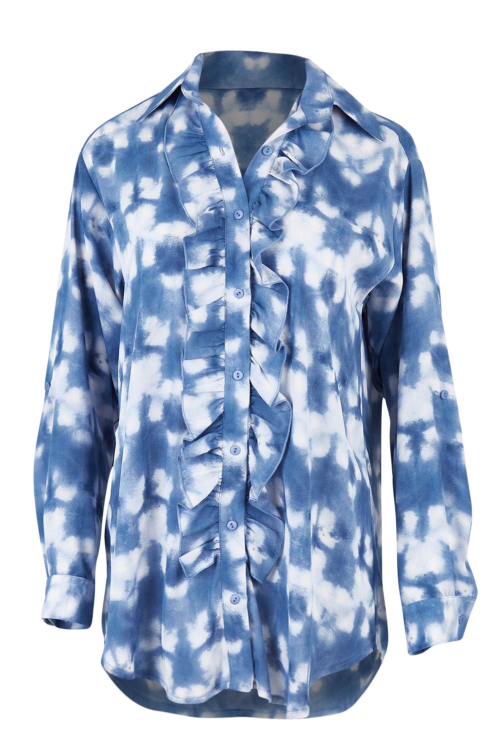 Product shot of the For The Frill Of It Shirt in colour Blue (Blue), from the front