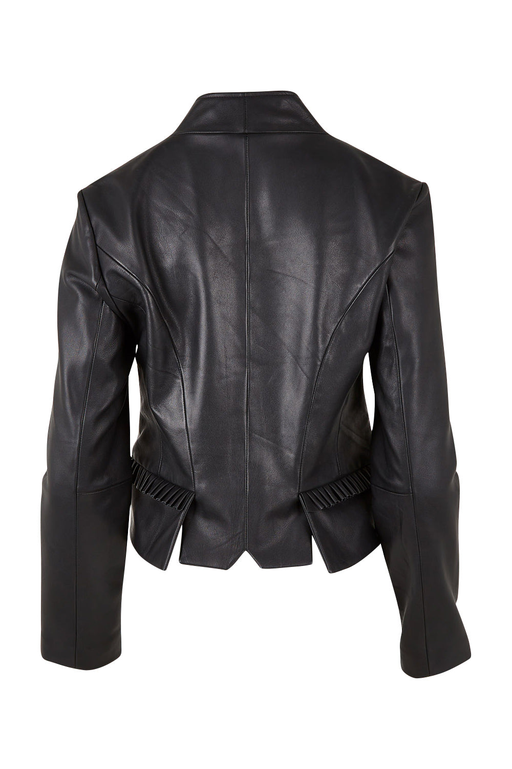Product shot of the Pirate and Mermaid Leather Jacket in colour Black (Black), from the back