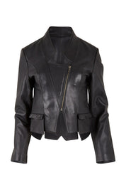 Product shot of the Pirate and Mermaid Leather Jacket in colour Black (Black), from the front