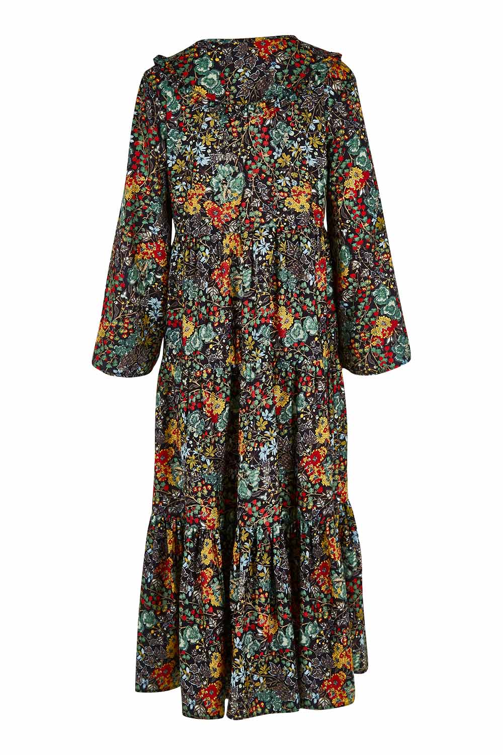 Product shot of the Field Of Flowers Dress in colour Black (Black), from the back