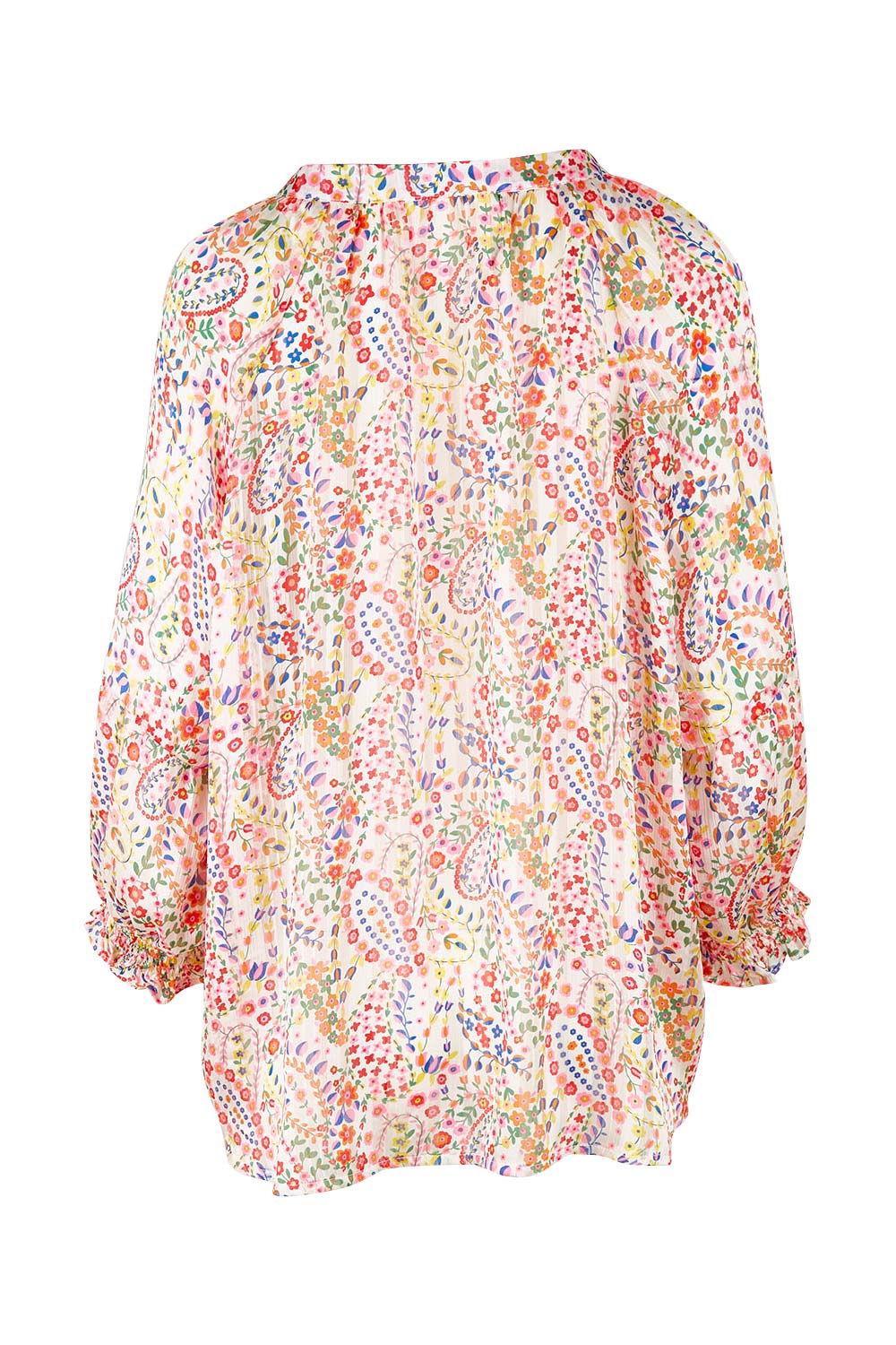 Product shot of the Bright As A Button Blouse in colour Confetti (White), from the back