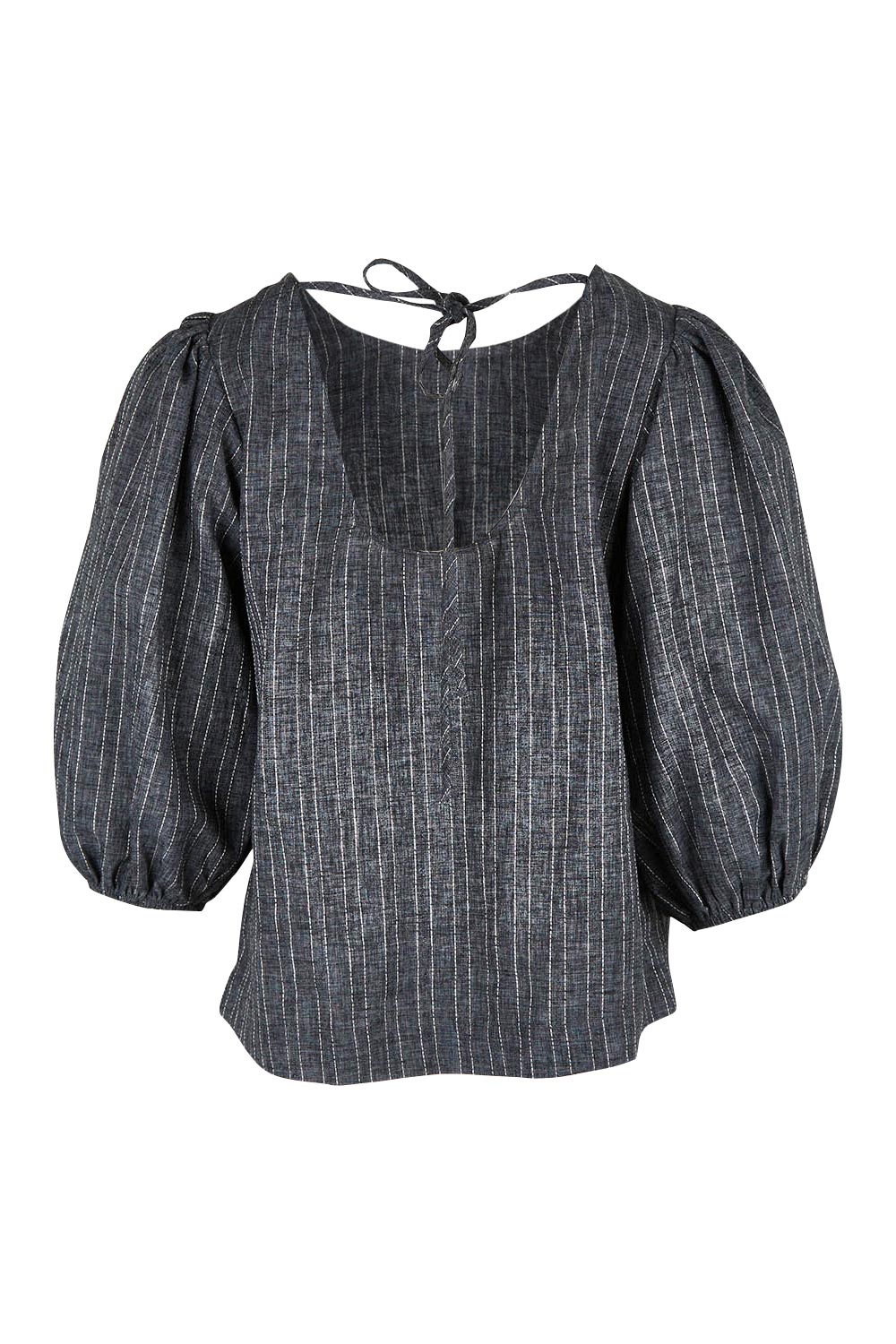Product shot of the Ive Got Your Back Blouse in colour Blackwhite (Black), from the back