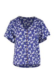 Product shot of the Cute As A Button Printed Blouse - Blueposie in colour Blueposie, from the front