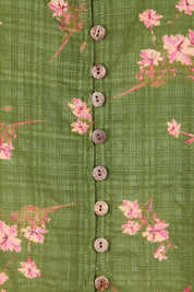 Product shot of the Cute As A Button Printed Blouse - Greenpink in colour Greenpink, showing detail